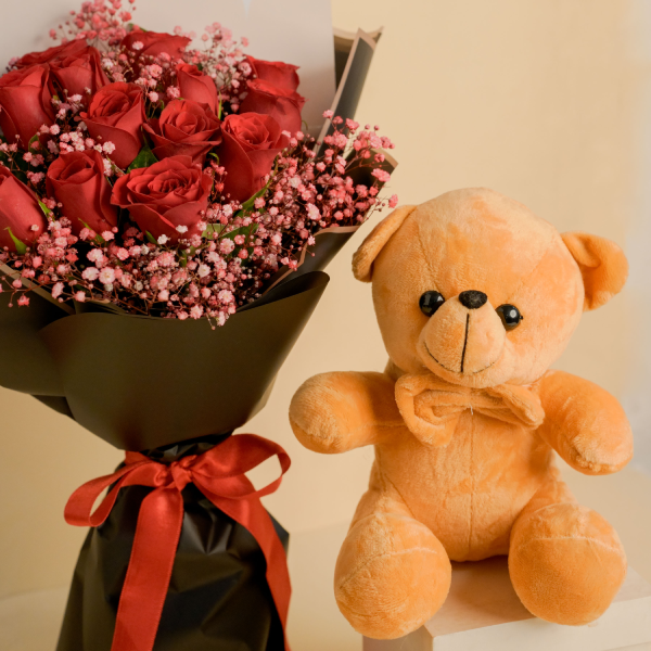 Crimson Rose With Teddy