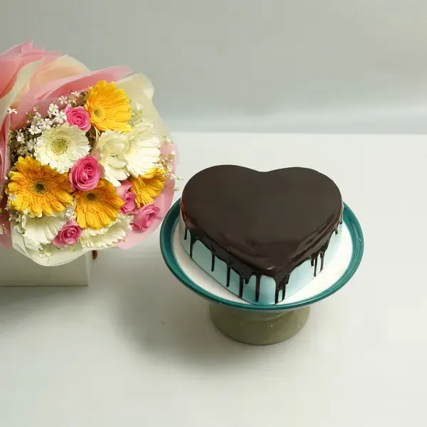 Vibrant Gerberas & Sweet Heart Cake