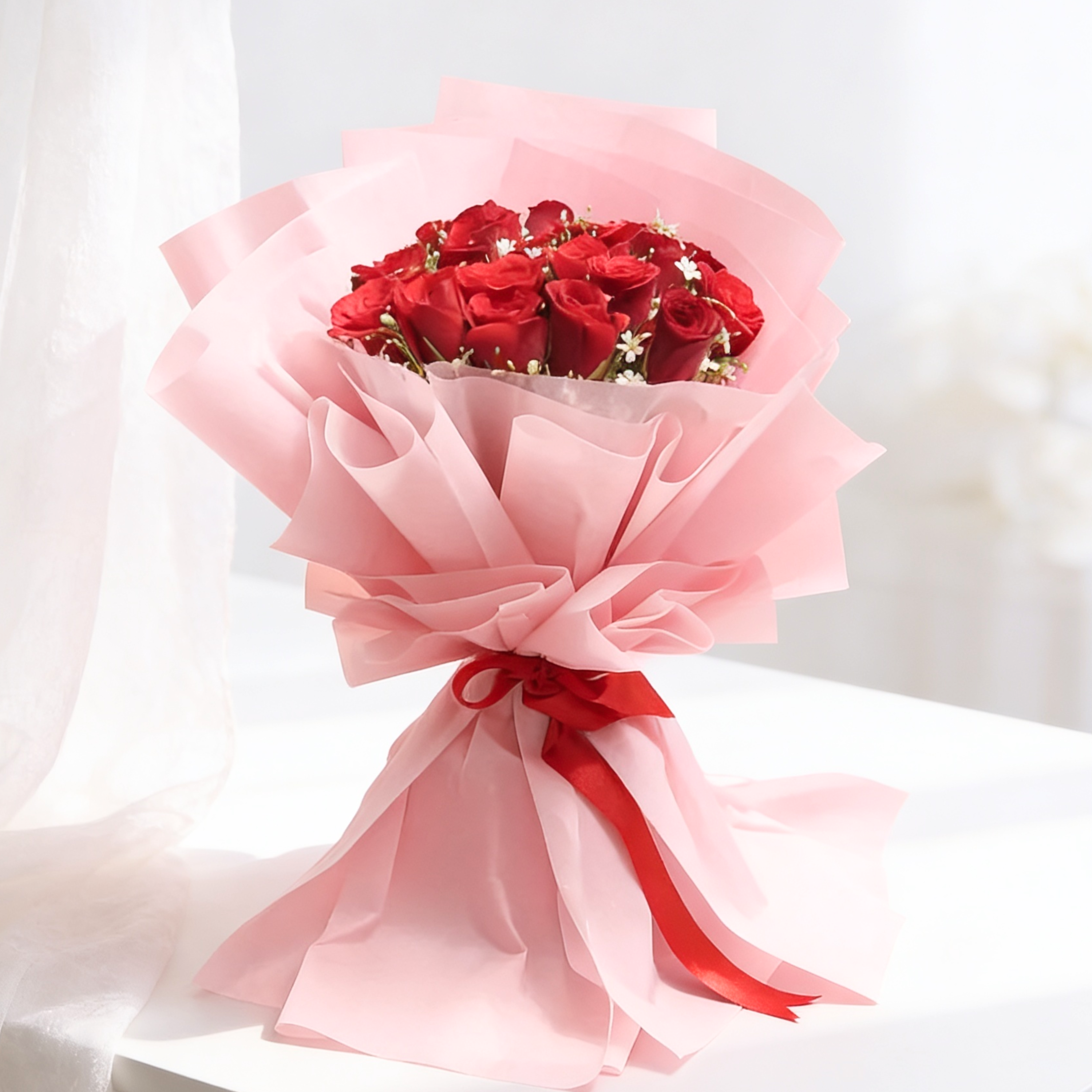 15 Red Roses Hand-Tied Bouquet