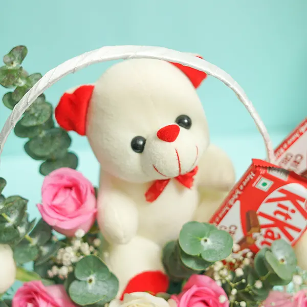 Rose Teddy Basket