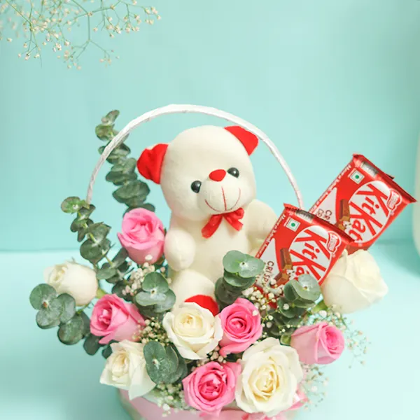 Rose Teddy Basket