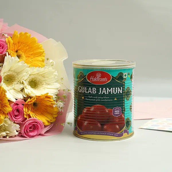 Gerbera Serenity with Gulab Jamun