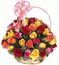 Handle Basket with Mixed color roses