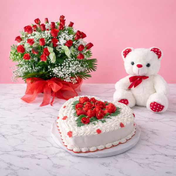 Hugs And Kisses, Sweetheart Cake with Teddy Bear