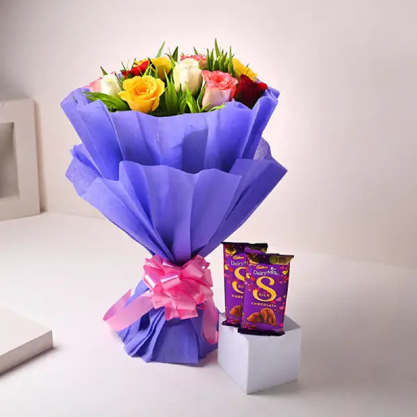 Mix Rose Bouquet With Chocolates
