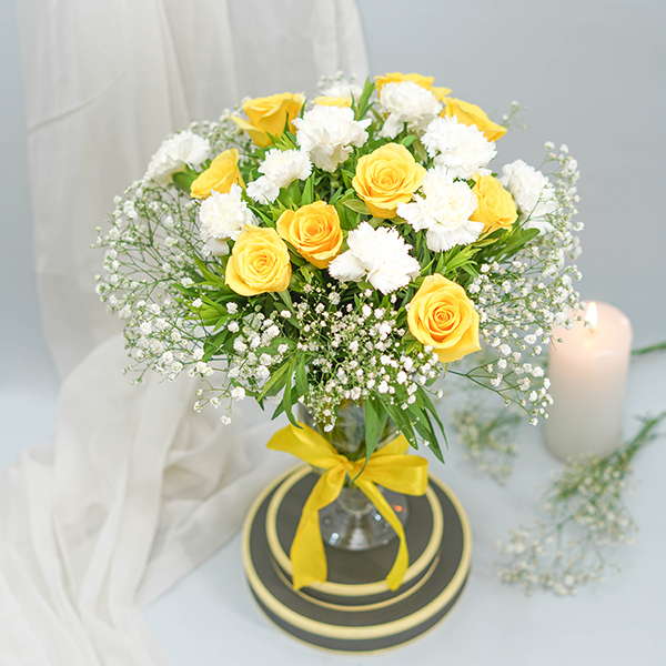 Yellow & White Floral Vase