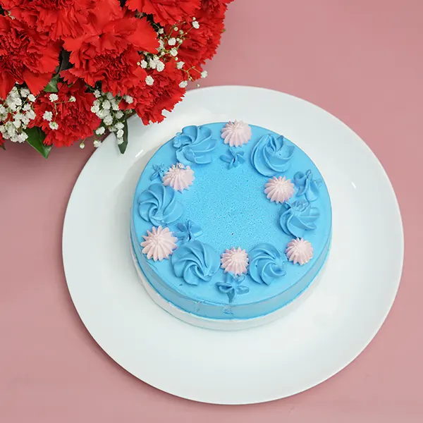 Elegant Red Carnations & Vanilla  Cake