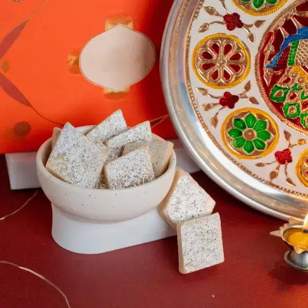 Peacock Thali Joy With Kaju Katli