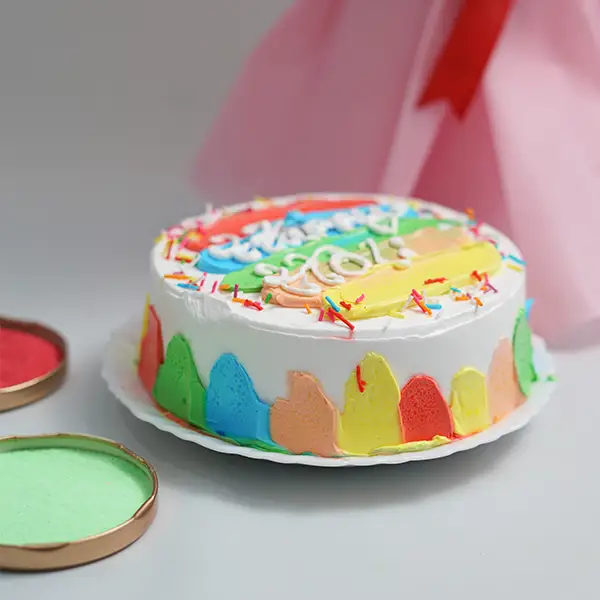 Red Roses Bouquet & Pineapple Holi Cake