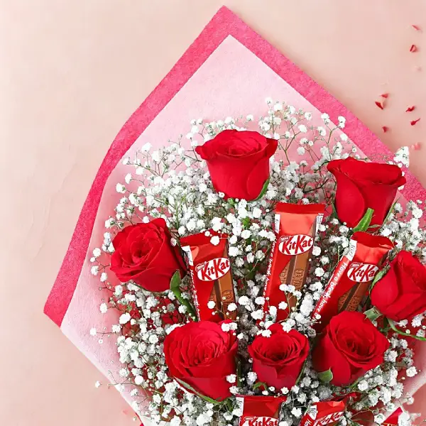 Red Roses Bunch With Nestle Kitkat Chocolates