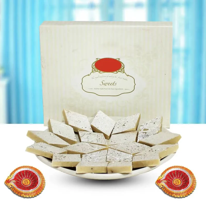 Diwali Diya with Kaju Katli