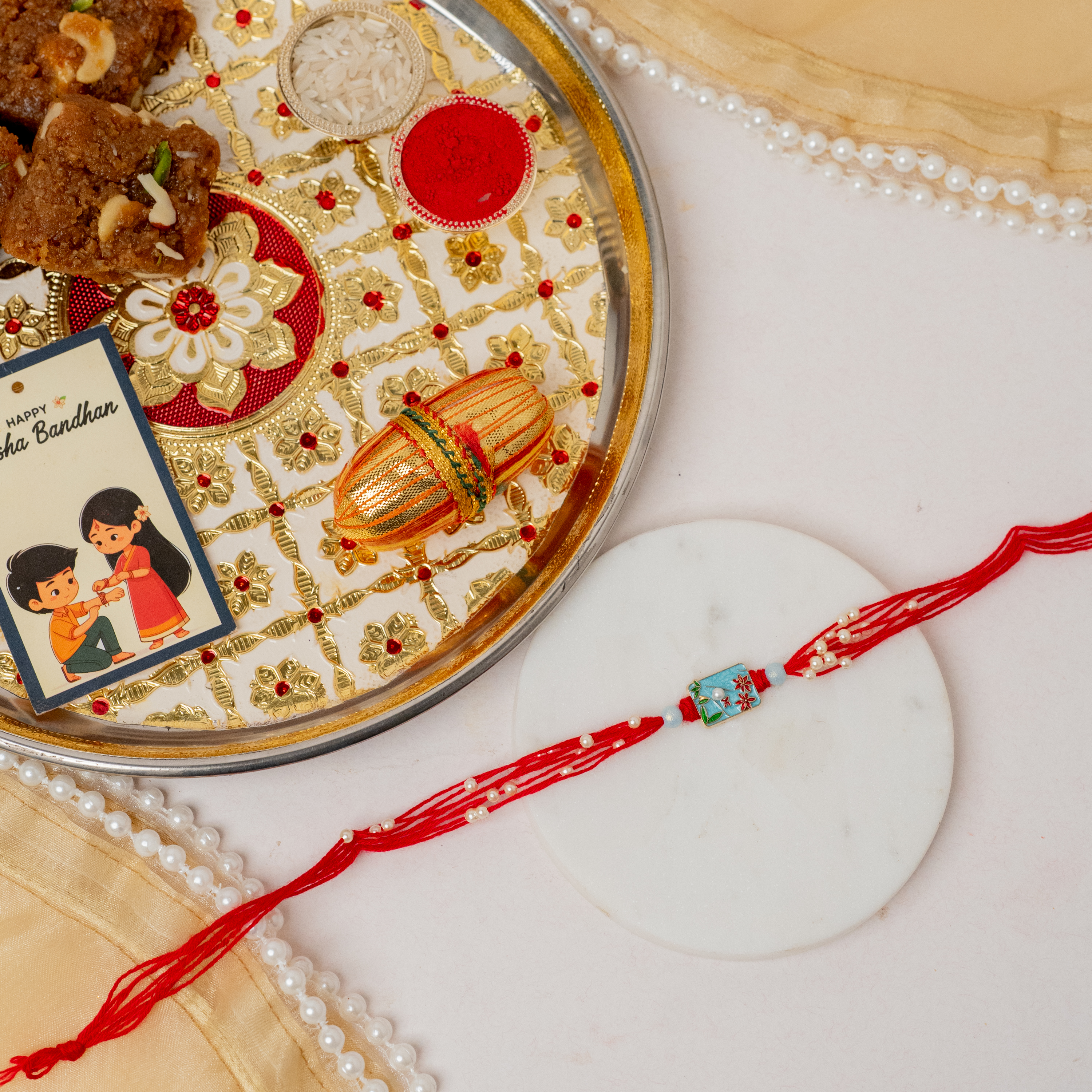 Designer Floral Rakhi & Thaali