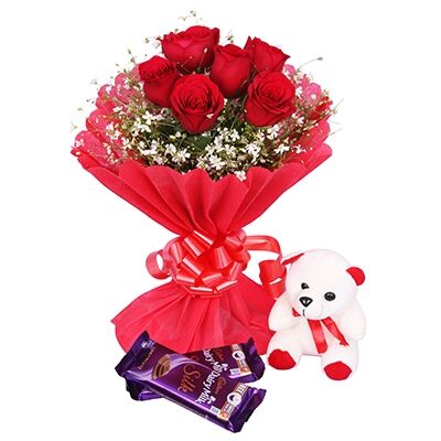 Red Wishes with teddy and Chocolates