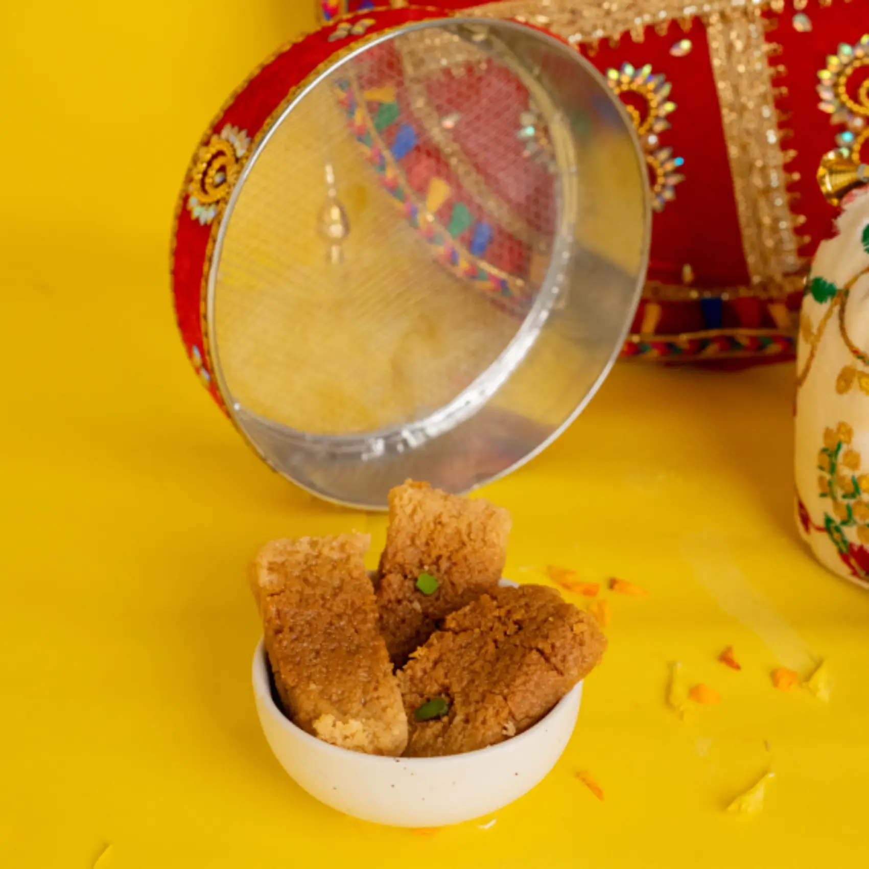 Red Chauth With Milk Cake