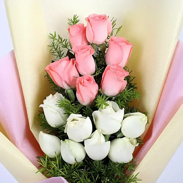 Pink and White Roses with Chocolate Cake