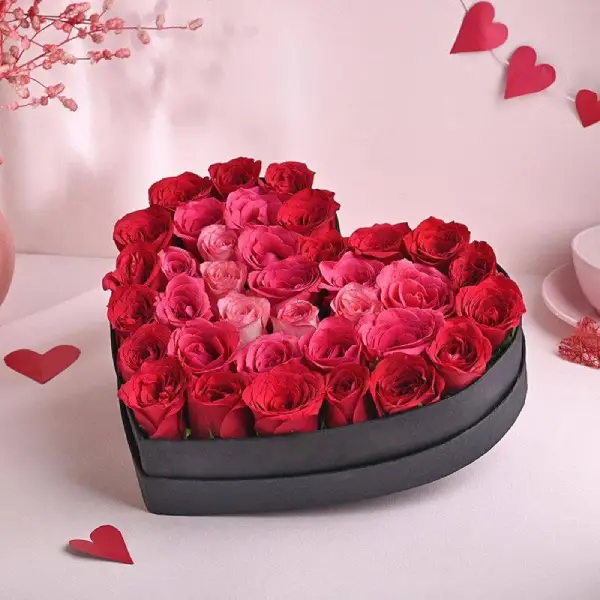 Red Rose In Heart Box