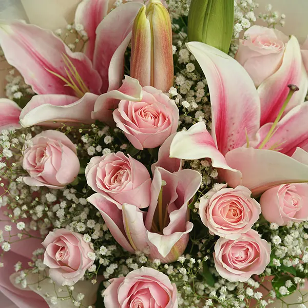 Strawberry Cake & Pink Lilies