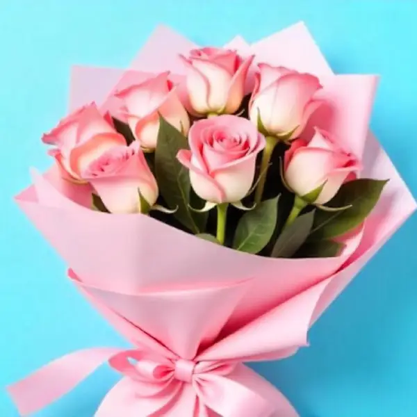 Fresh Flowers Bunch of 8 Pink Roses with Paper Packing