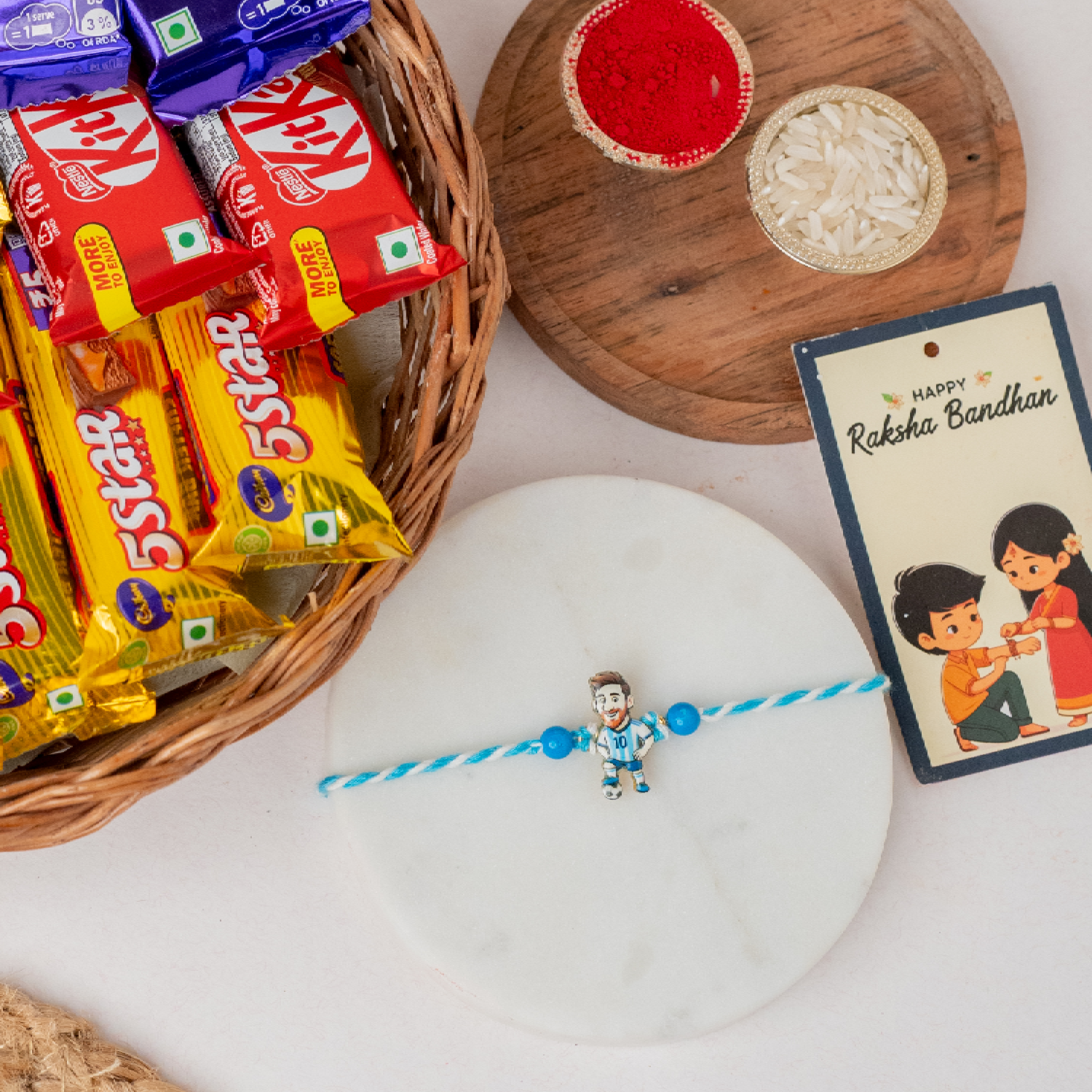 Messi Rakhi & Chocolate Hamperr Messi Rakhi & Chocolate Hamperr