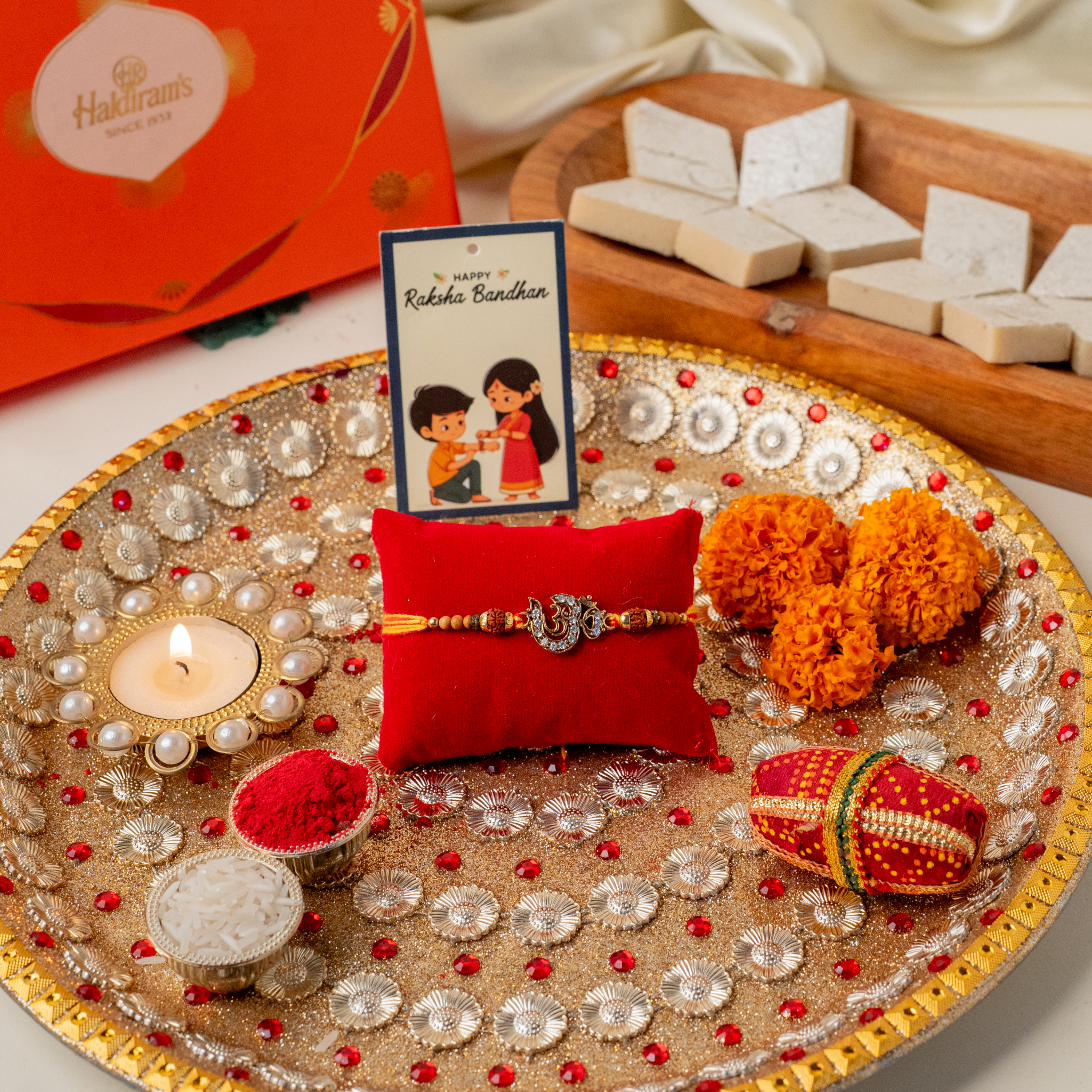 Designer Thali & Om Rakhi Designer Thali & Om Rakhi