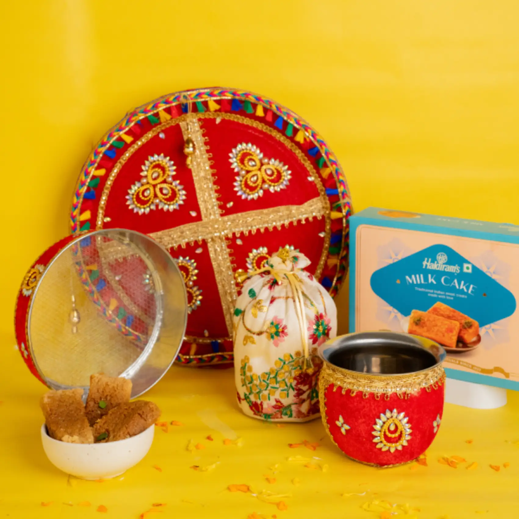 Red Chauth With Milk Cake