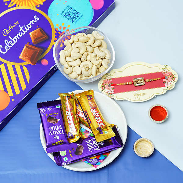 Bead Rakhi with Chocolates and Dry Fruit