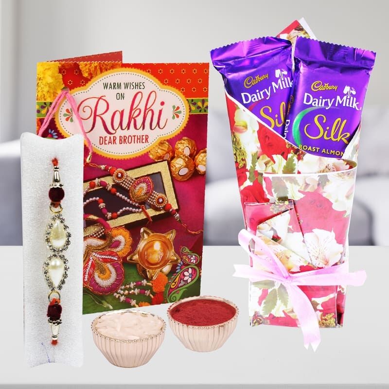 Designer Metal Rakhi with Cadbury Silk