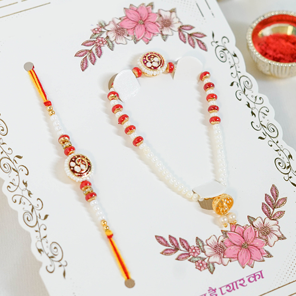 Pearl Rakhi for Bhaiya & Bhabi with Kaju Katli