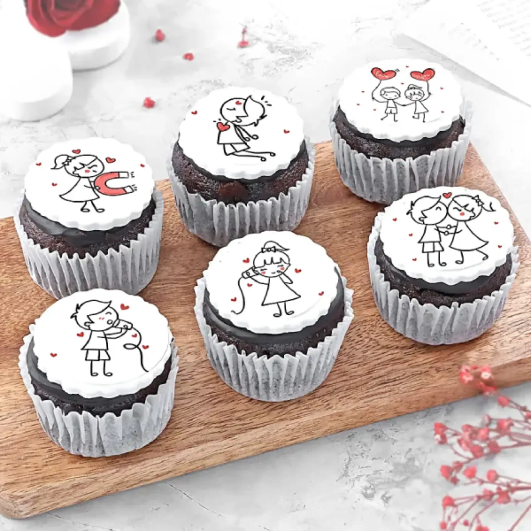 Set of 6 Choco Love Couple Cup Cakes