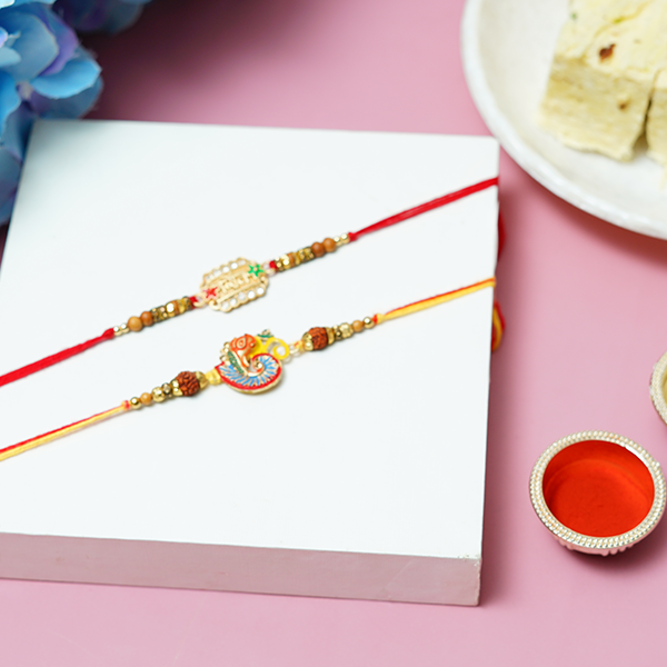 Stone Studded Metal Rakhi with Soan Papdi