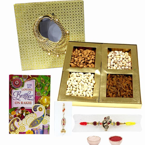 Sacred Ganesha Rakhi & Lumba with Designer Dry Fruit Box