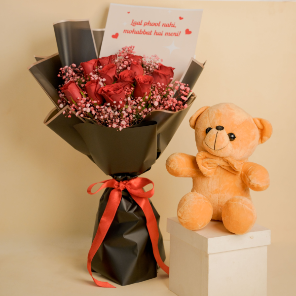 Crimson Rose With Teddy