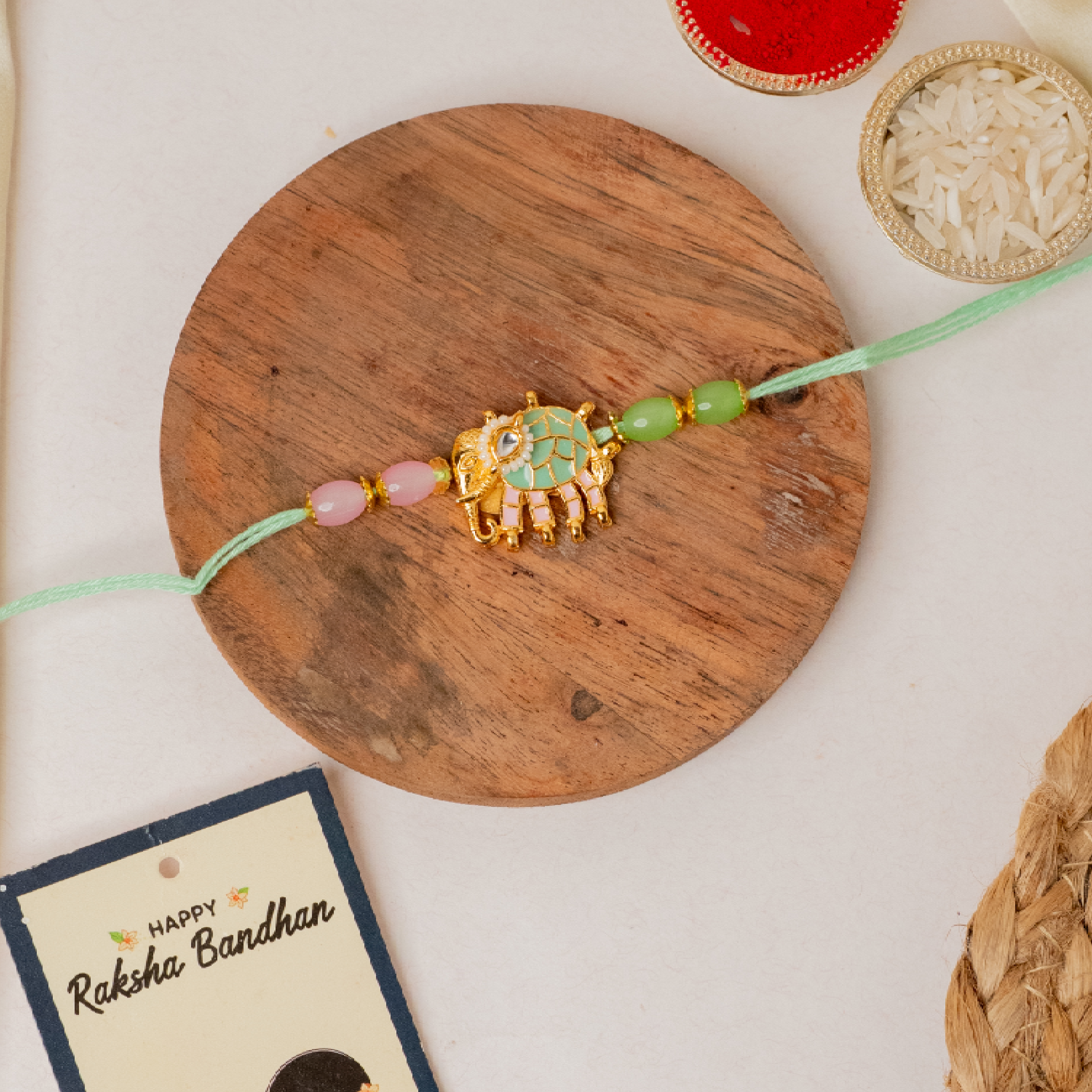 Pastel Elephant Rakhi & Ladoo