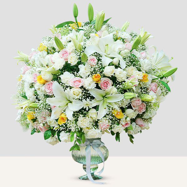 Heartfelt Memory Blooming Vase (132 White Exotic Flowers)