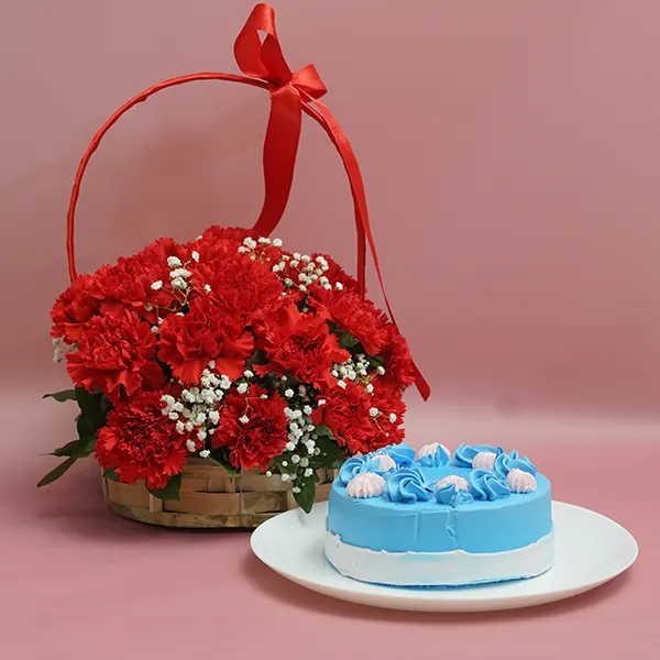 Elegant Red Carnations & Vanilla  Cake