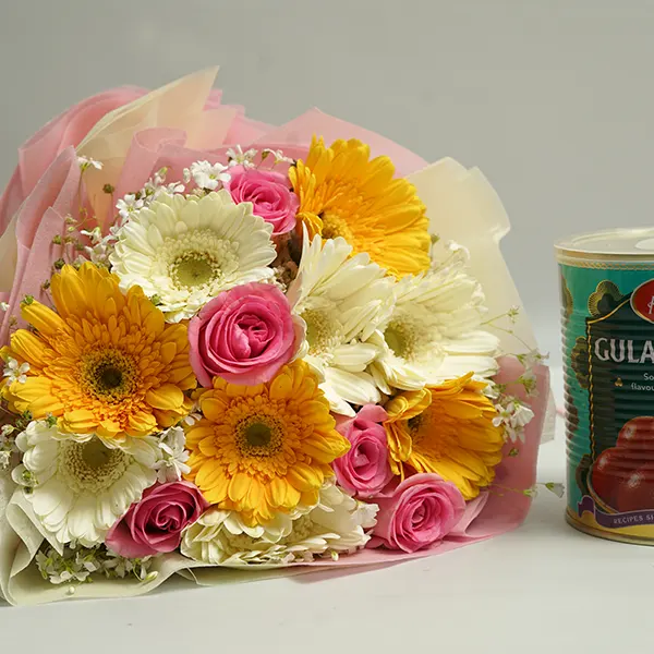 Gerbera Serenity with Gulab Jamun