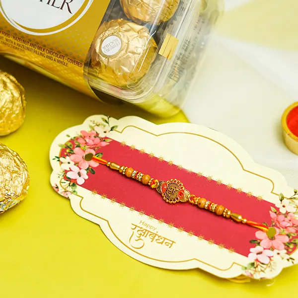 Designer Stone Rakhi with Ferrero Rocher Chocolate Box