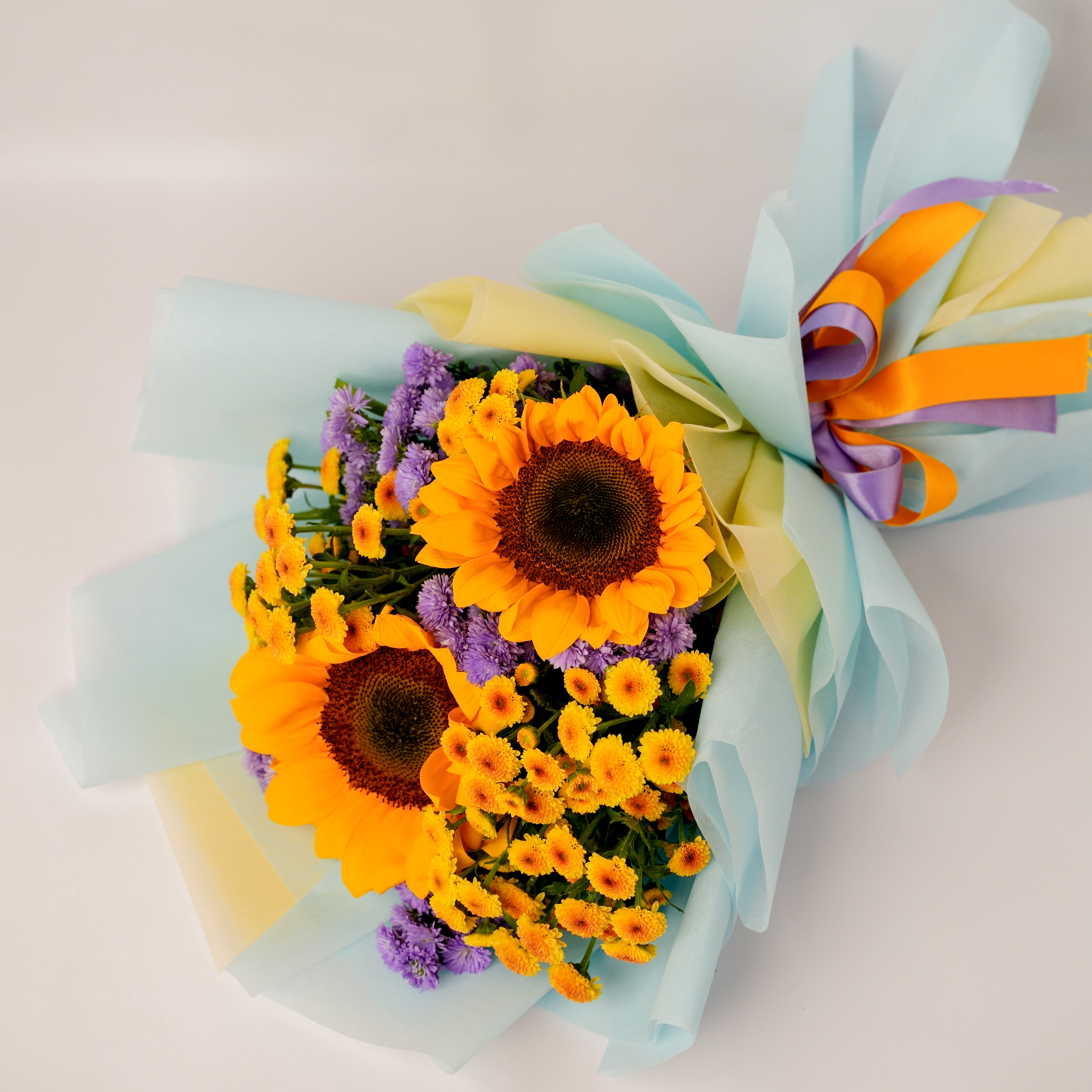 Sunflower Bouquet with Yellow & Purple Daisies