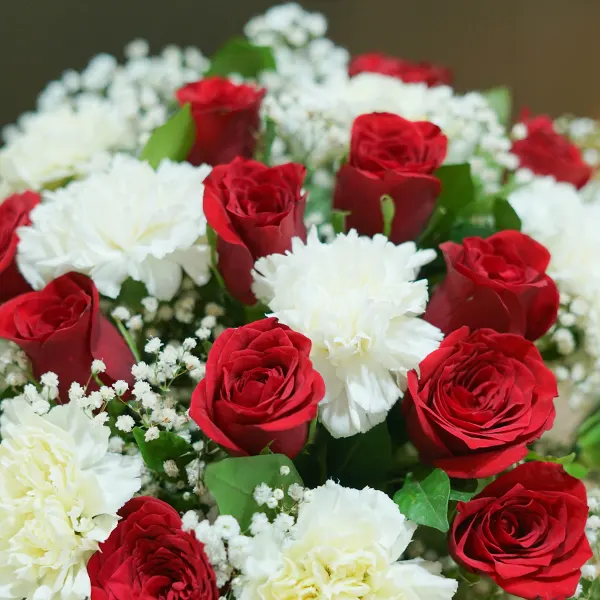 Classic Red Rose & White Carnation Bouquet