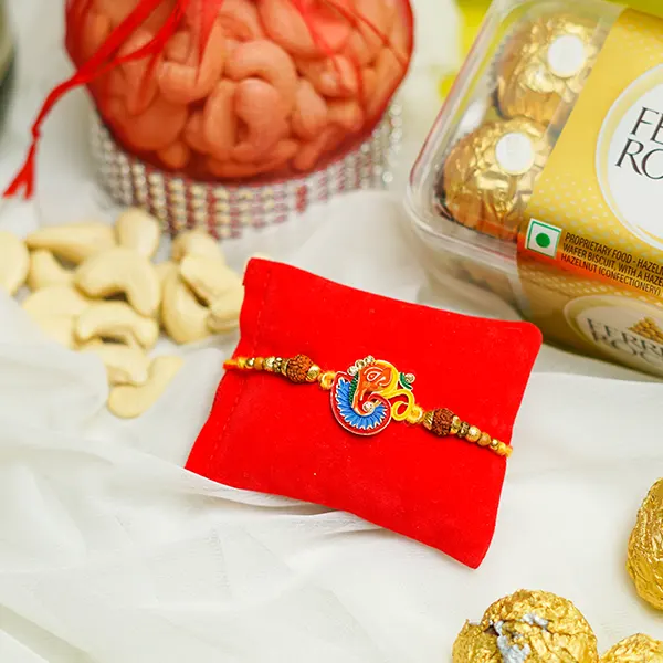 Sacred Ganesha Rakhi with Dry Fruit & Chocolates