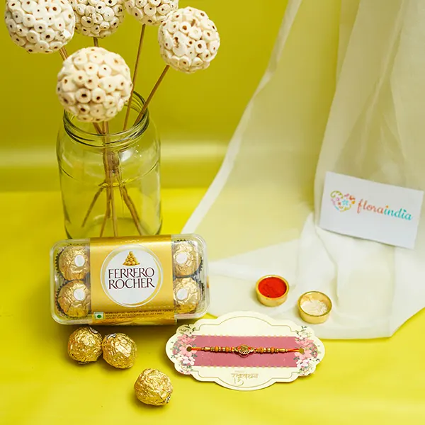 Designer Stone Rakhi with Ferrero Rocher Chocolate Box