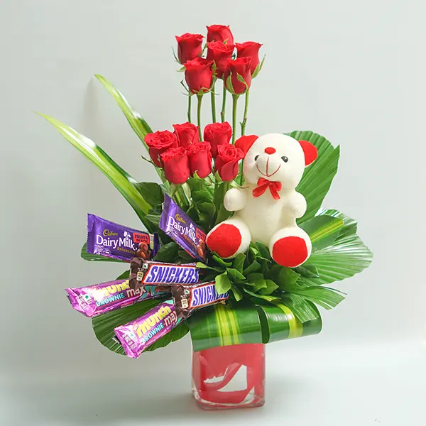 Choco Teddy Rose Vase