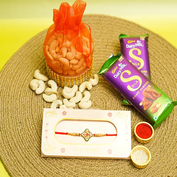 Bead Rakhi with Chocolates and Dry Fruit