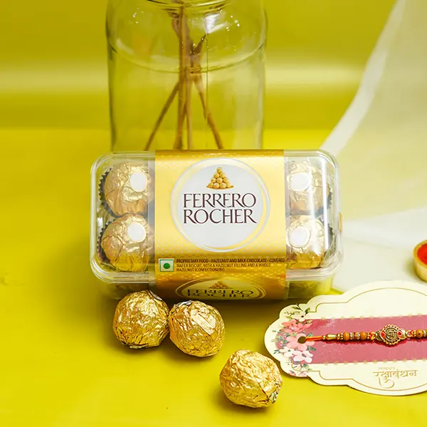 Designer Stone Rakhi with Ferrero Rocher Chocolate Box