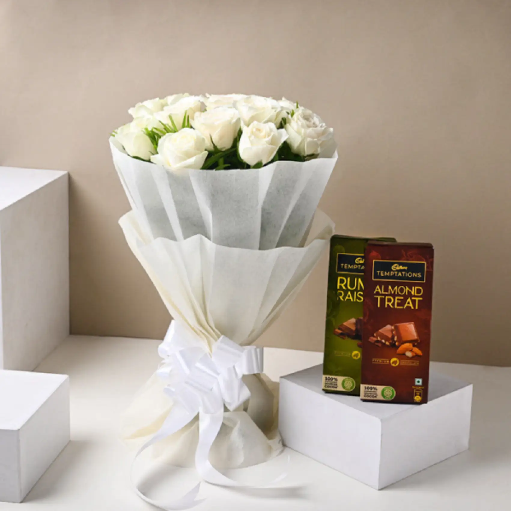 Pure White Roses With  Temptations