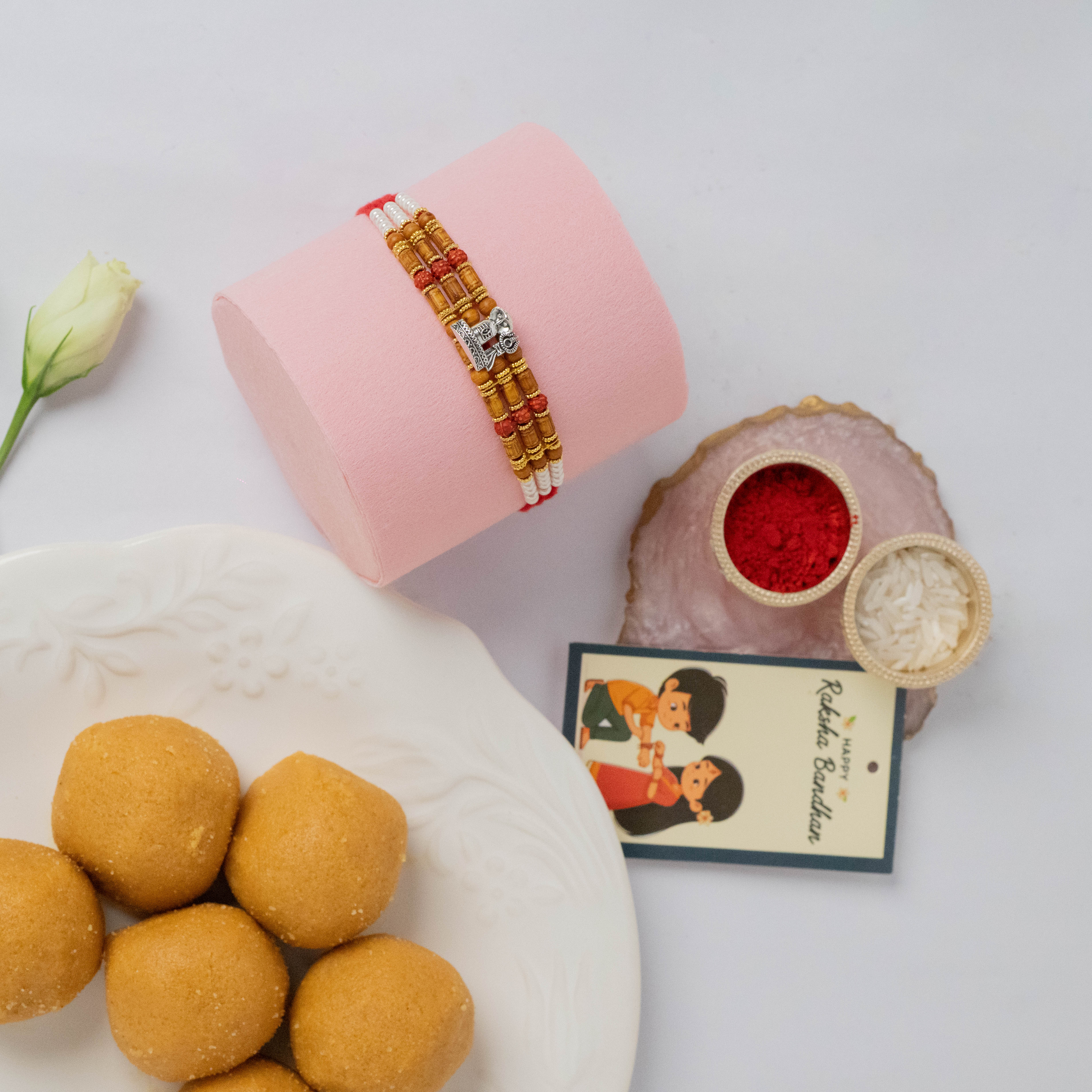 Rudraksh Rakhi with Besan Laddoo