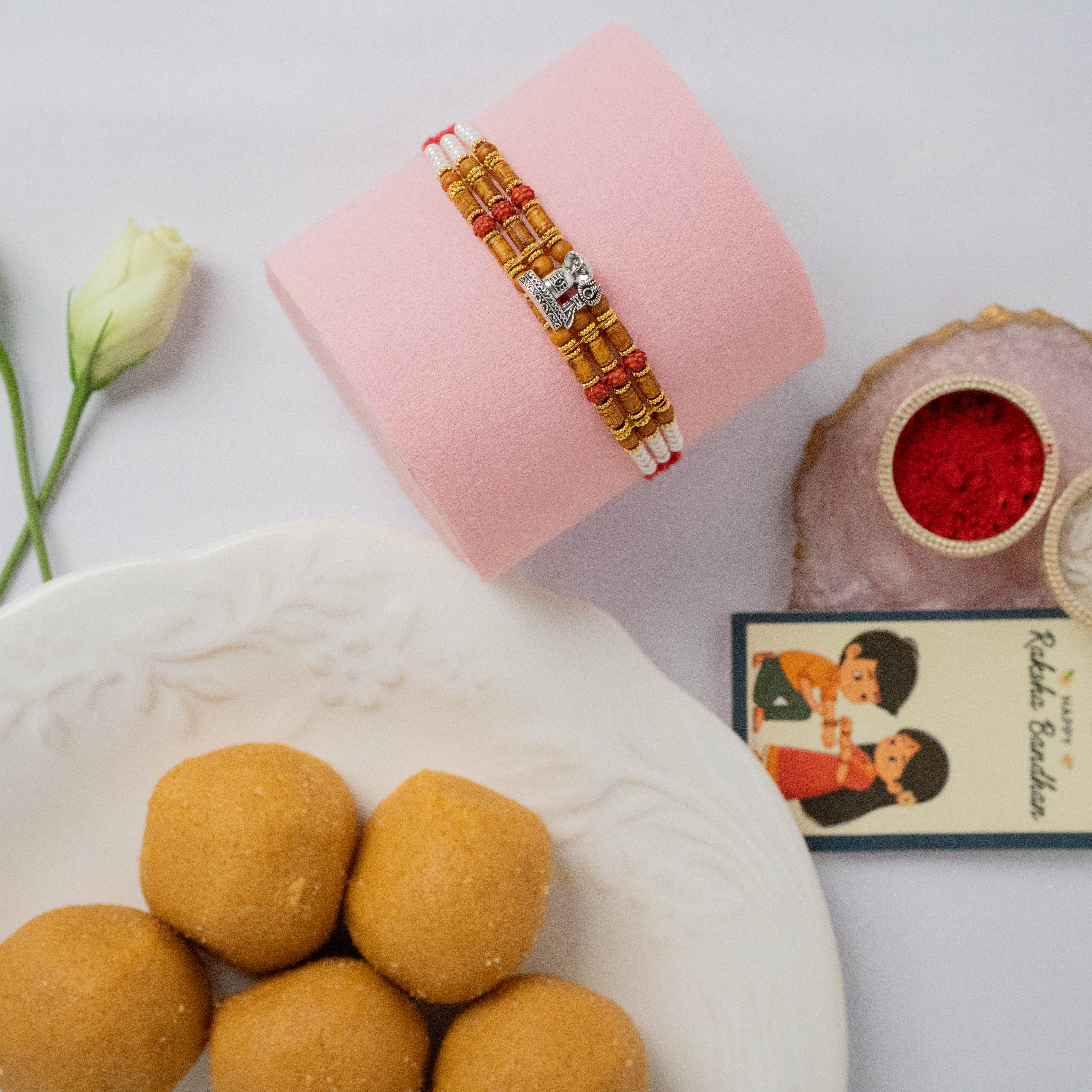 Rudraksh Rakhi with Besan Laddoo