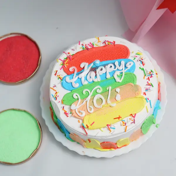 Red Roses Bouquet & Pineapple Holi Cake