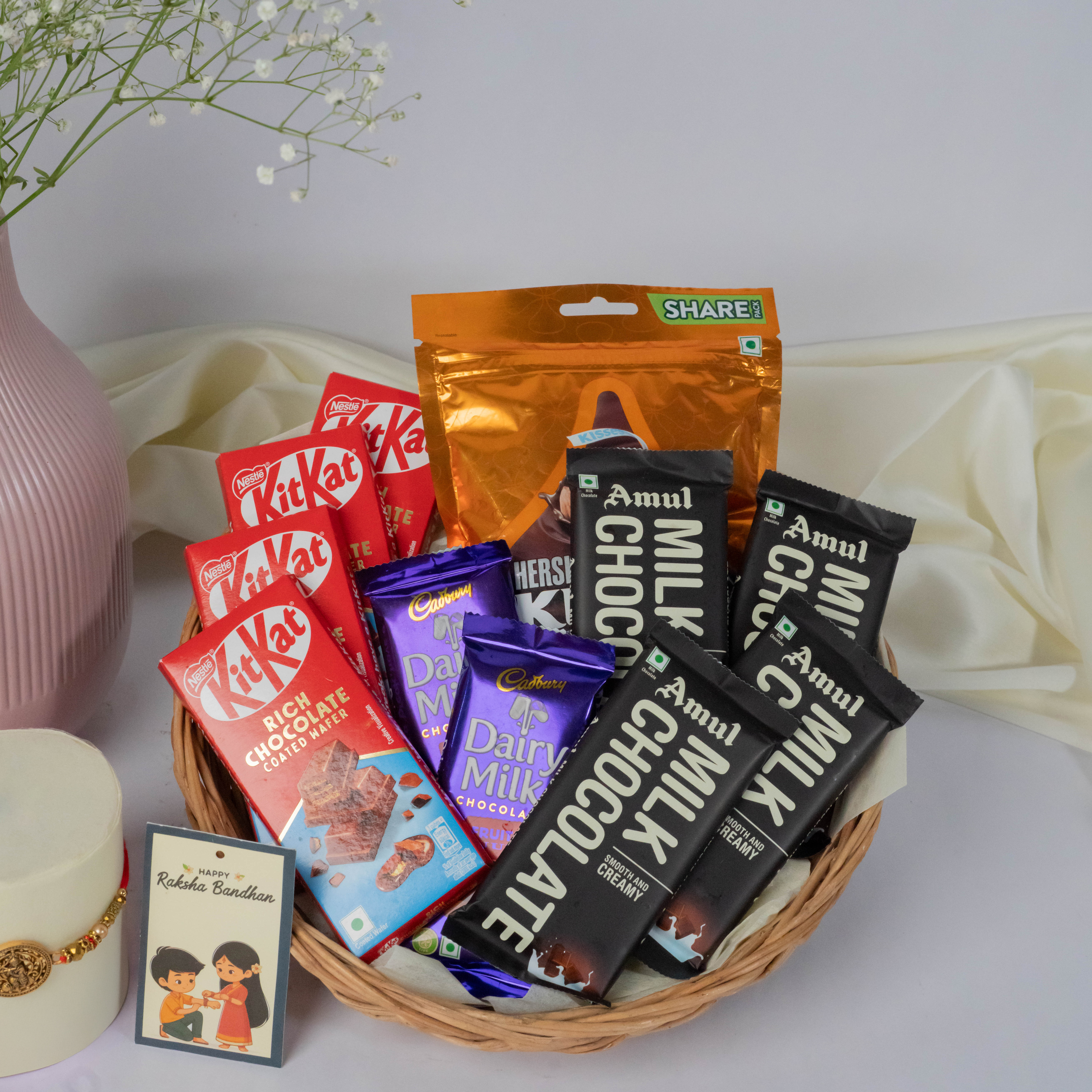 Pious Krishna Rakhi with Chocolate Bars
