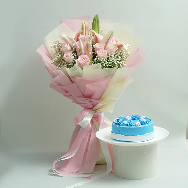 Graceful Pink Blooms & Berry Cake